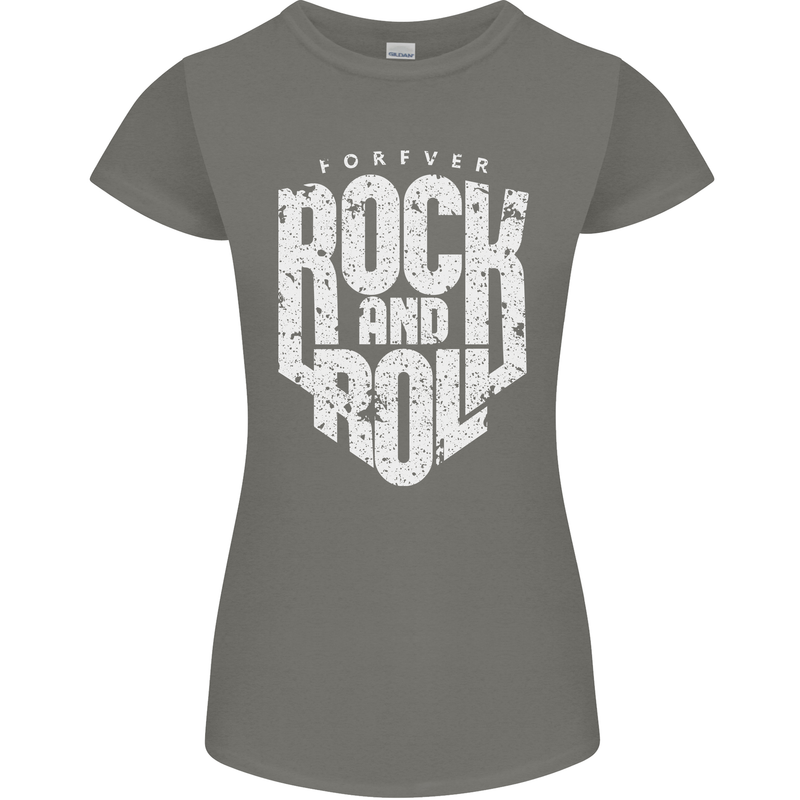 Forever Rock and Roll Guitar Music Womens Petite Cut T-Shirt Charcoal