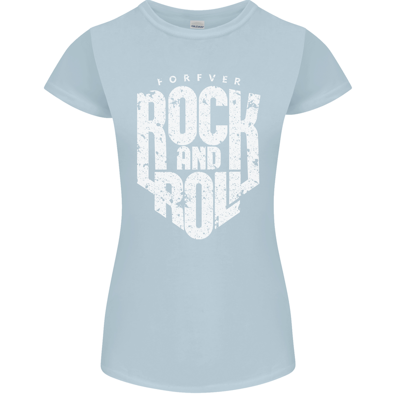 Forever Rock and Roll Guitar Music Womens Petite Cut T-Shirt Light Blue