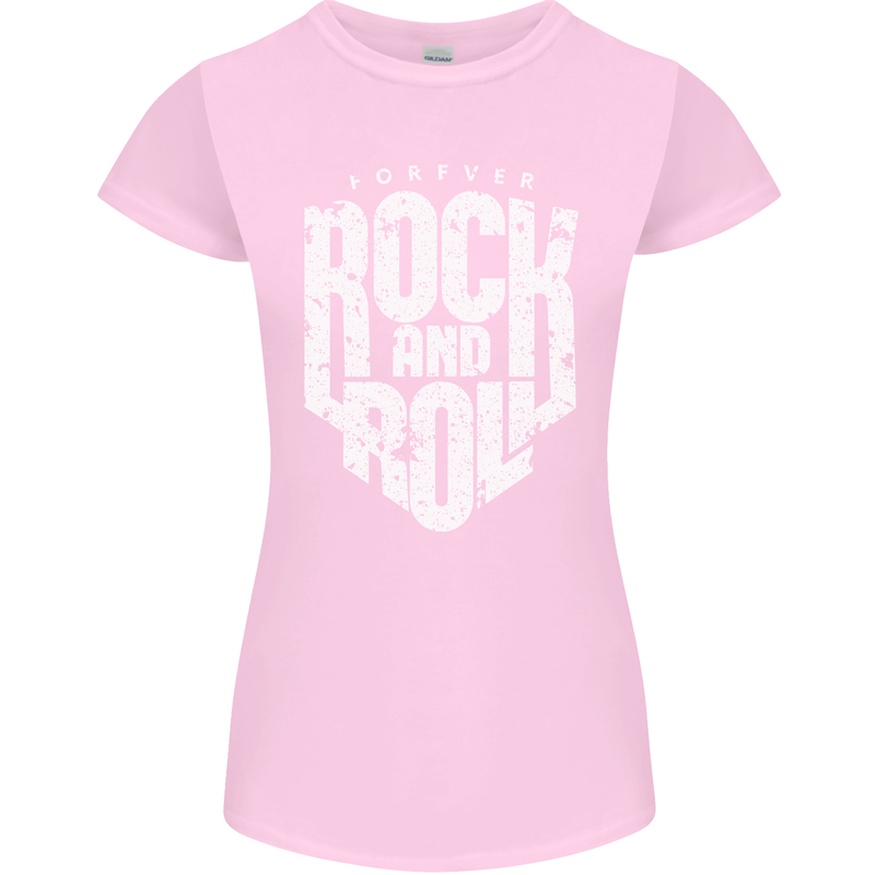 Forever Rock and Roll Guitar Music Womens Petite Cut T-Shirt Light Pink