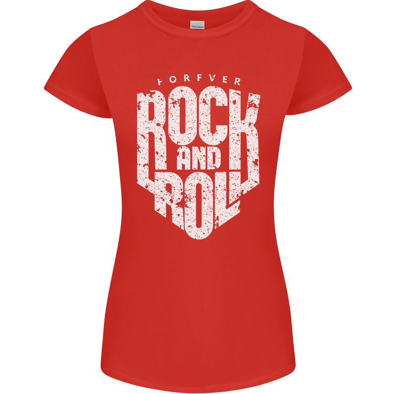 Forever Rock and Roll Guitar Music Womens Petite Cut T-Shirt Red