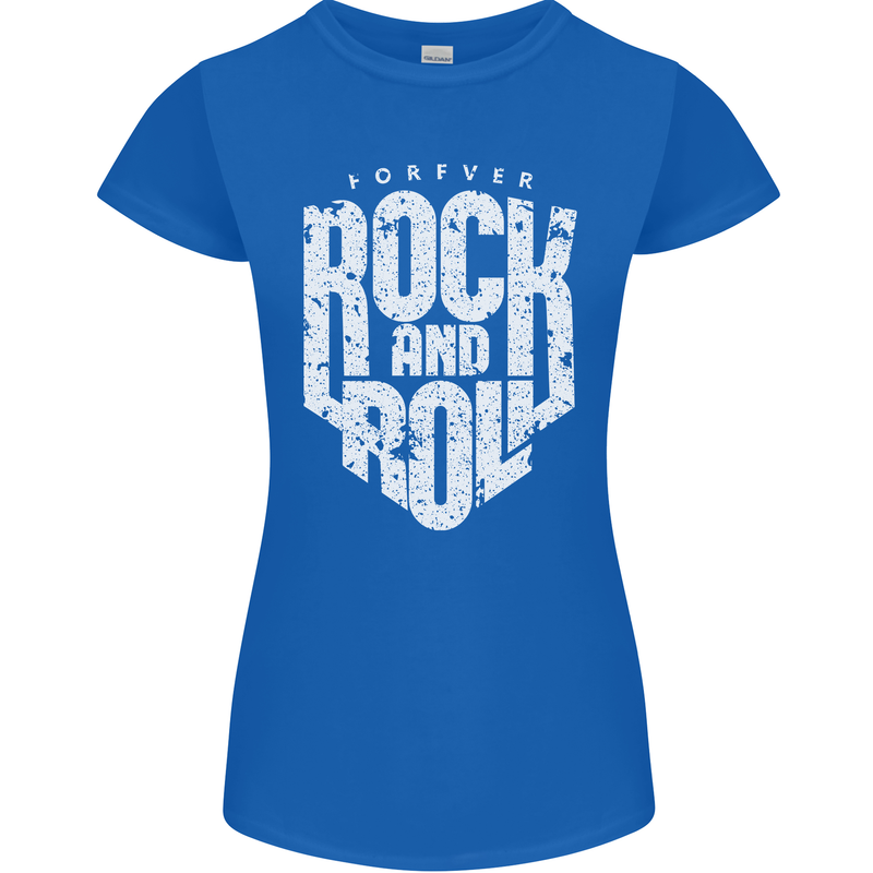 Forever Rock and Roll Guitar Music Womens Petite Cut T-Shirt Royal Blue