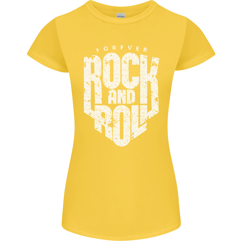 Forever Rock and Roll Guitar Music Womens Petite Cut T-Shirt Yellow