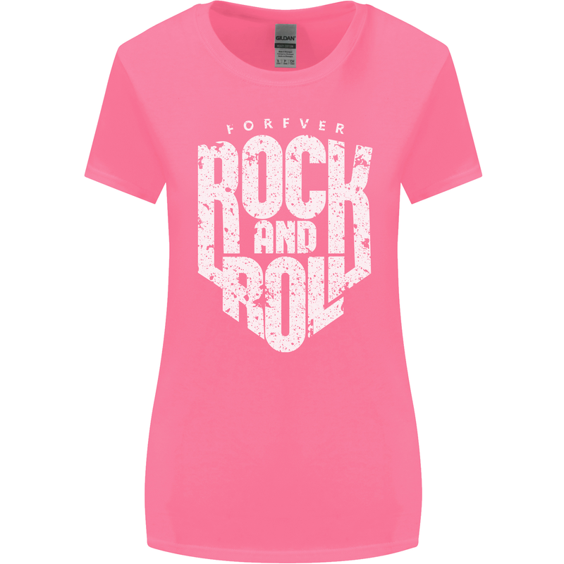 Forever Rock and Roll Guitar Music Womens Wider Cut T-Shirt Azalea