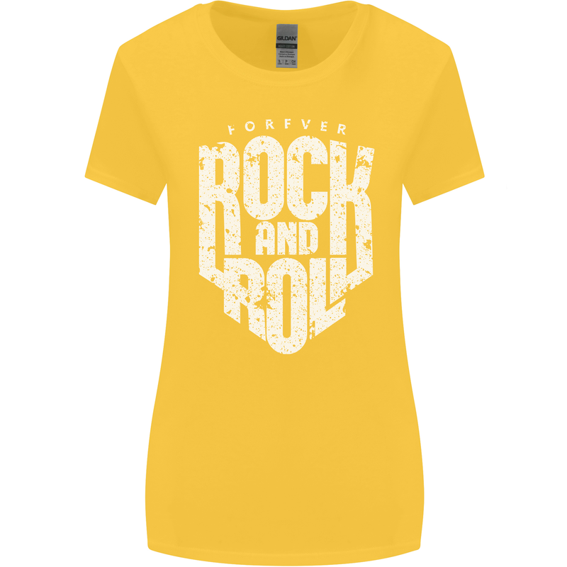 Forever Rock and Roll Guitar Music Womens Wider Cut T-Shirt Yellow