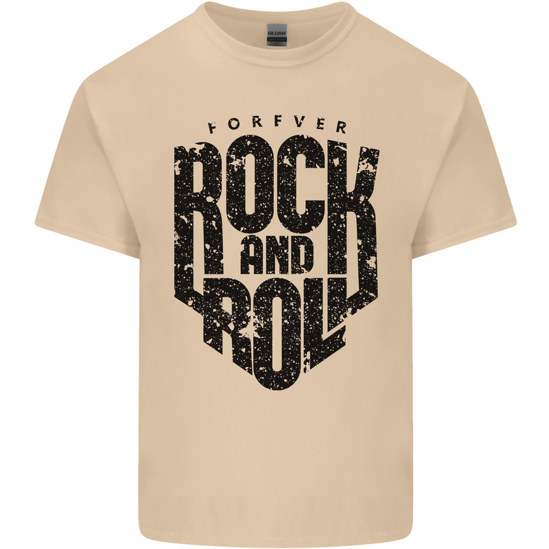 Forever Rock and Roll Music Mens Cotton T-Shirt Tee Top Sand