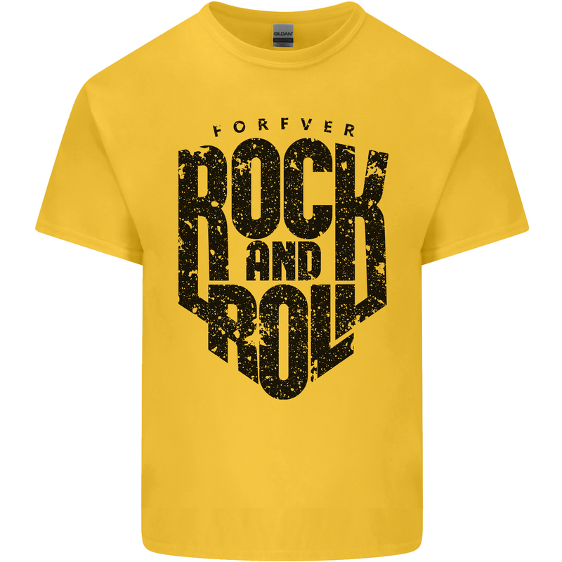 Forever Rock and Roll Music Mens Cotton T-Shirt Tee Top Yellow