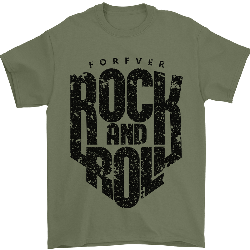 Forever Rock and Roll Music Mens T-Shirt 100% Cotton Military Green