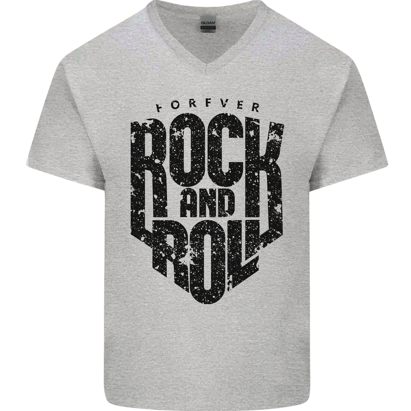 Forever Rock and Roll Music Mens V-Neck Cotton T-Shirt Sports Grey