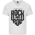 Forever Rock and Roll Music Mens V-Neck Cotton T-Shirt White