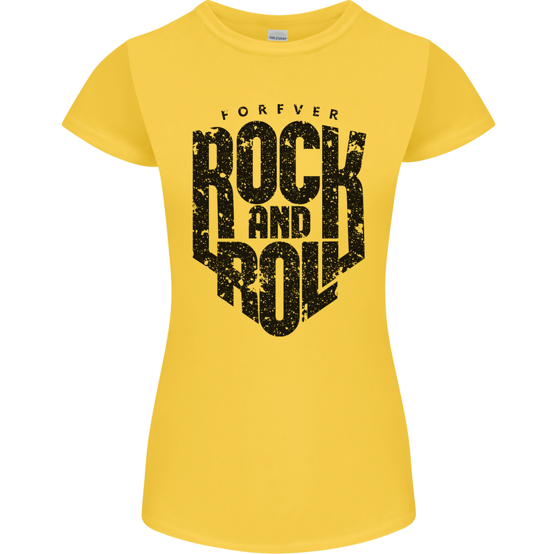 Forever Rock and Roll Music Womens Petite Cut T-Shirt Yellow