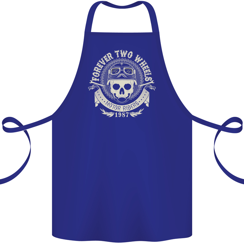 Forever Two Wheels Motorbike Biker Cotton Apron 100% Organic Royal Blue