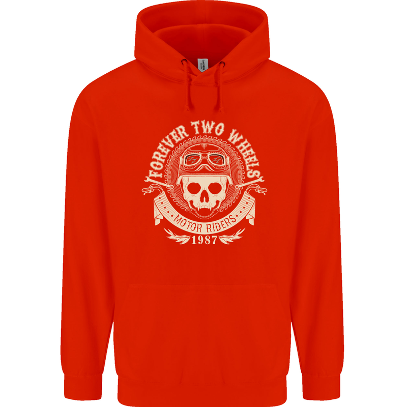 Forever Two Wheels Motorbike Biker Mens 80% Cotton Hoodie Bright Red