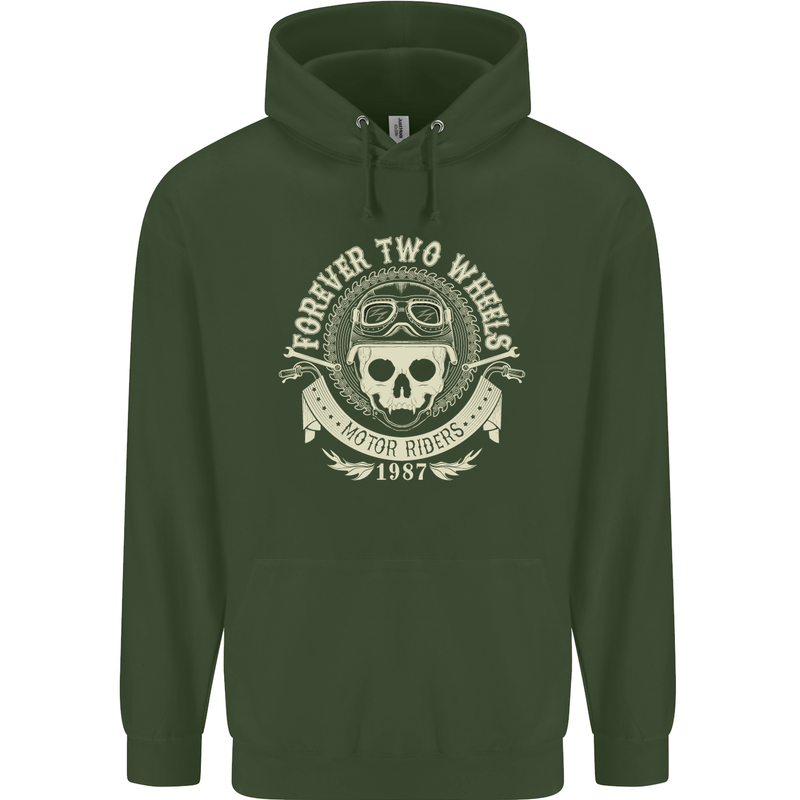 Forever Two Wheels Motorbike Biker Mens 80% Cotton Hoodie Forest Green