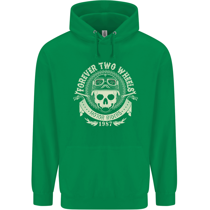 Forever Two Wheels Motorbike Biker Mens 80% Cotton Hoodie Irish Green