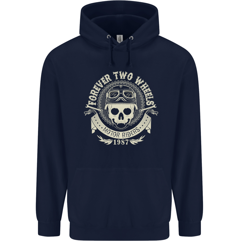 Forever Two Wheels Motorbike Biker Mens 80% Cotton Hoodie Navy Blue