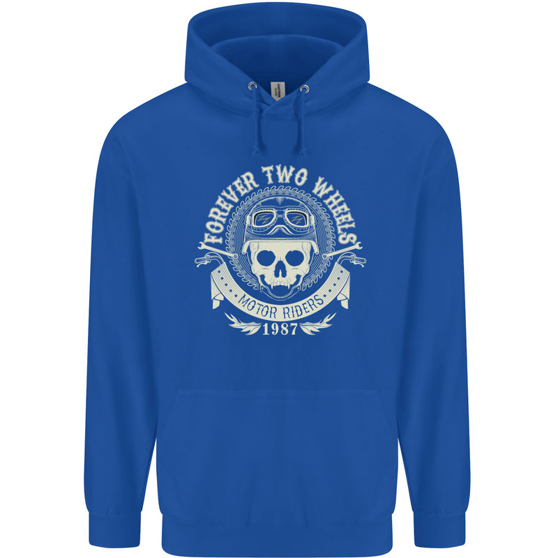 Forever Two Wheels Motorbike Biker Mens 80% Cotton Hoodie Royal Blue