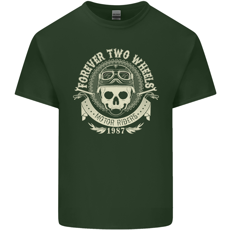 Forever Two Wheels Motorbike Biker Mens Cotton T-Shirt Tee Top Forest Green