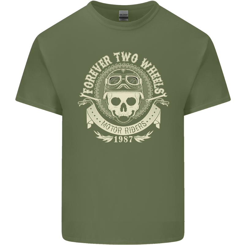 Forever Two Wheels Motorbike Biker Mens Cotton T-Shirt Tee Top Military Green