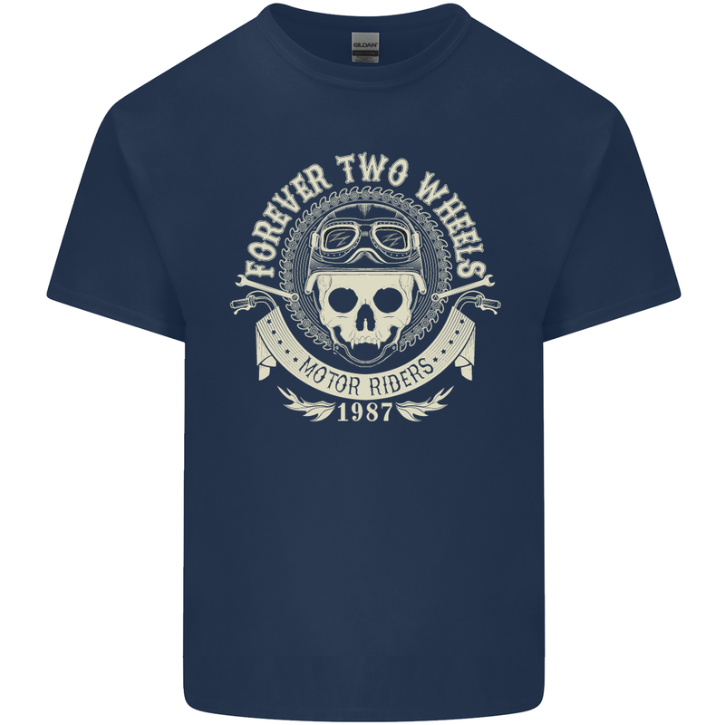 Forever Two Wheels Motorbike Biker Mens Cotton T-Shirt Tee Top Navy Blue