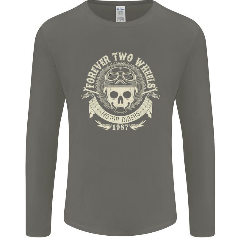 Forever Two Wheels Motorbike Biker Mens Long Sleeve T-Shirt Charcoal
