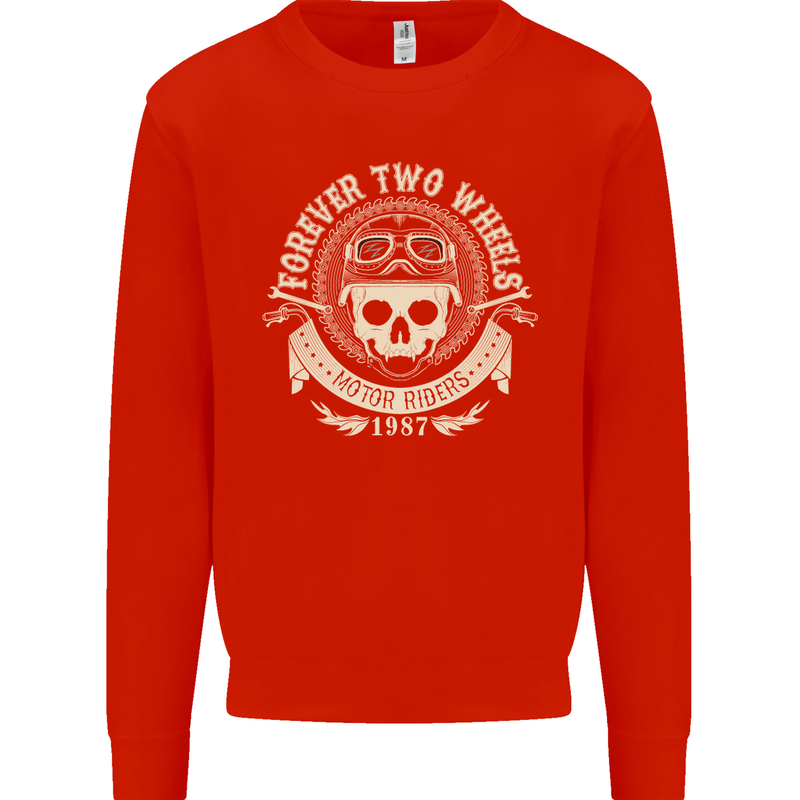 Forever Two Wheels Motorbike Biker Mens Sweatshirt Jumper Bright Red