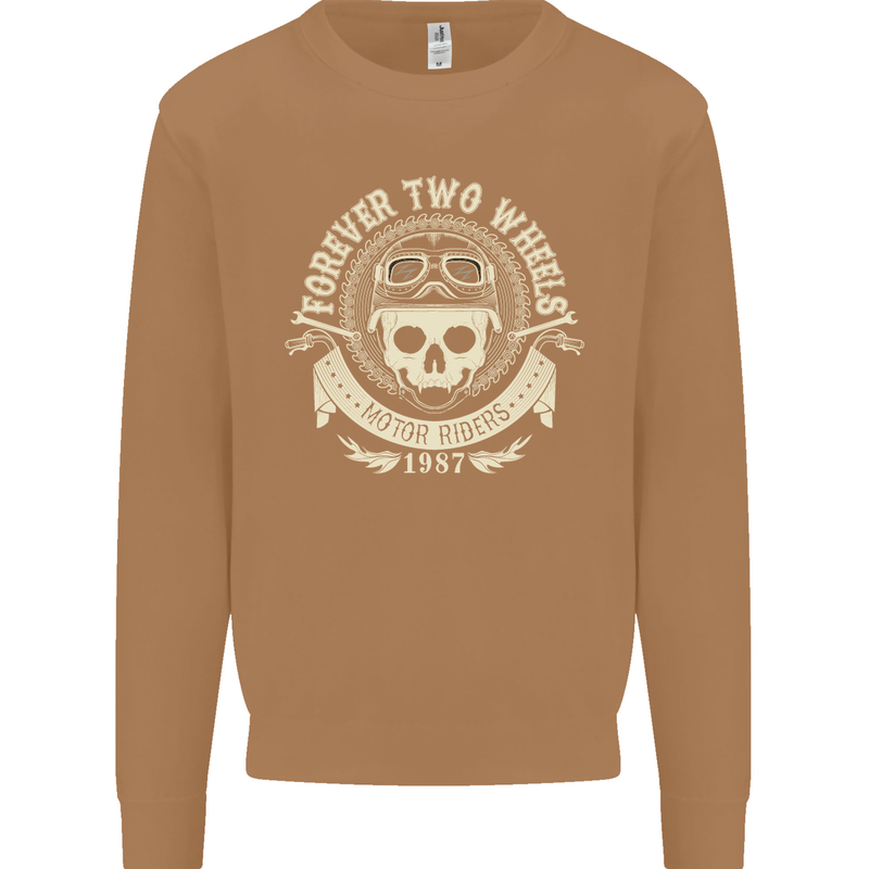Forever Two Wheels Motorbike Biker Mens Sweatshirt Jumper Caramel Latte