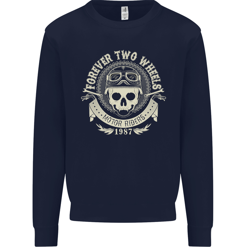 Forever Two Wheels Motorbike Biker Mens Sweatshirt Jumper Navy Blue