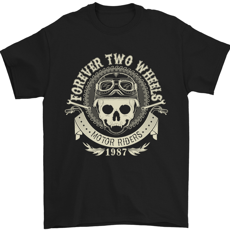 Forever Two Wheels Motorbike Biker Mens T-Shirt Cotton Gildan Black