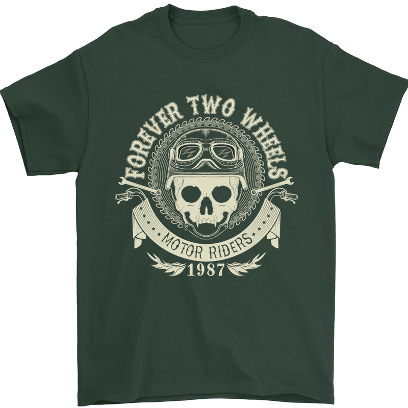 Forever Two Wheels Motorbike Biker Mens T-Shirt Cotton Gildan Forest Green