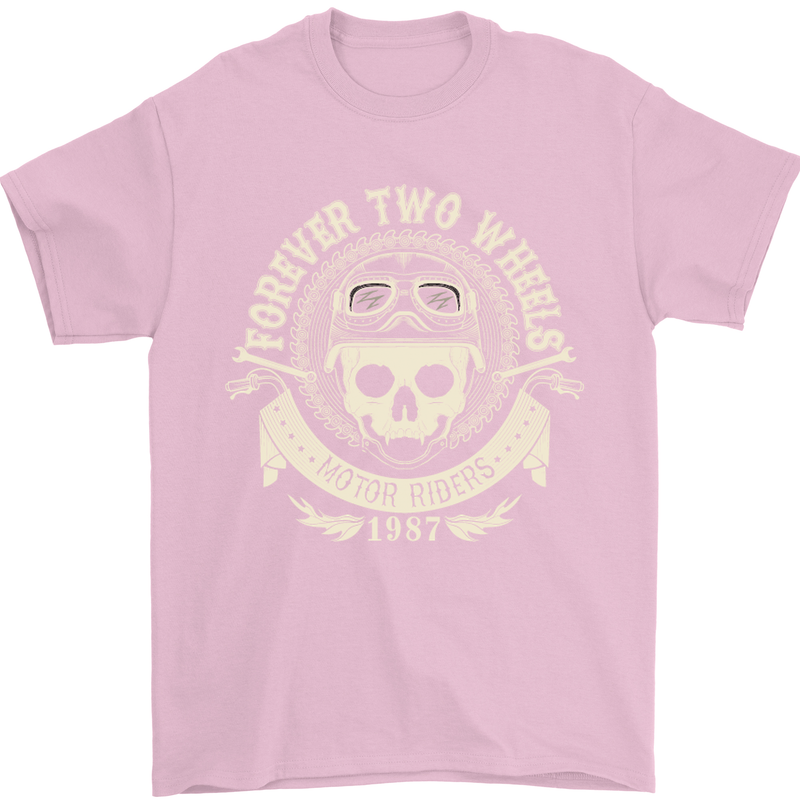Forever Two Wheels Motorbike Biker Mens T-Shirt Cotton Gildan Light Pink