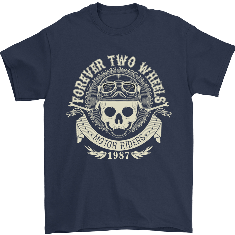 Forever Two Wheels Motorbike Biker Mens T-Shirt Cotton Gildan Navy Blue