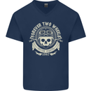 Forever Two Wheels Motorbike Biker Mens V-Neck Cotton T-Shirt Navy Blue