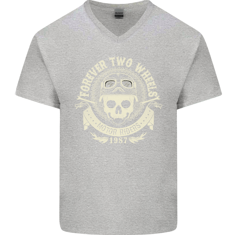 Forever Two Wheels Motorbike Biker Mens V-Neck Cotton T-Shirt Sports Grey
