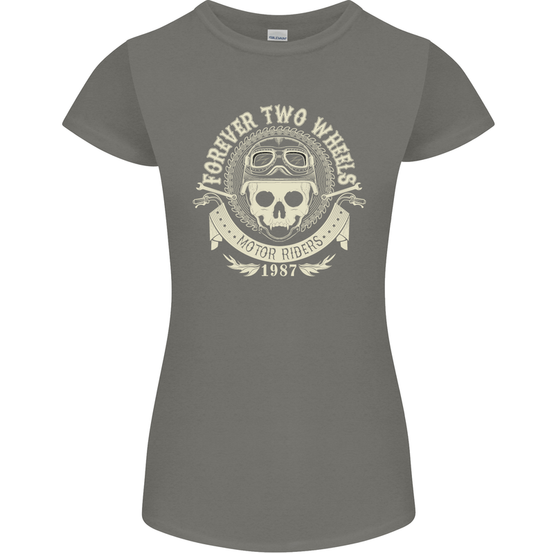 Forever Two Wheels Motorbike Biker Womens Petite Cut T-Shirt Charcoal