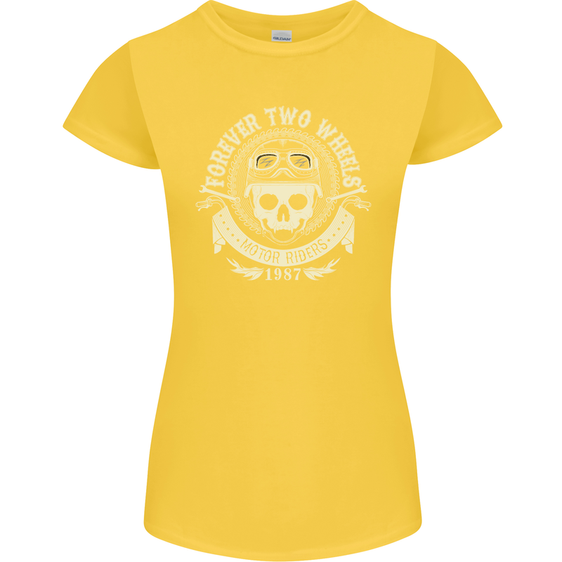 Forever Two Wheels Motorbike Biker Womens Petite Cut T-Shirt Yellow