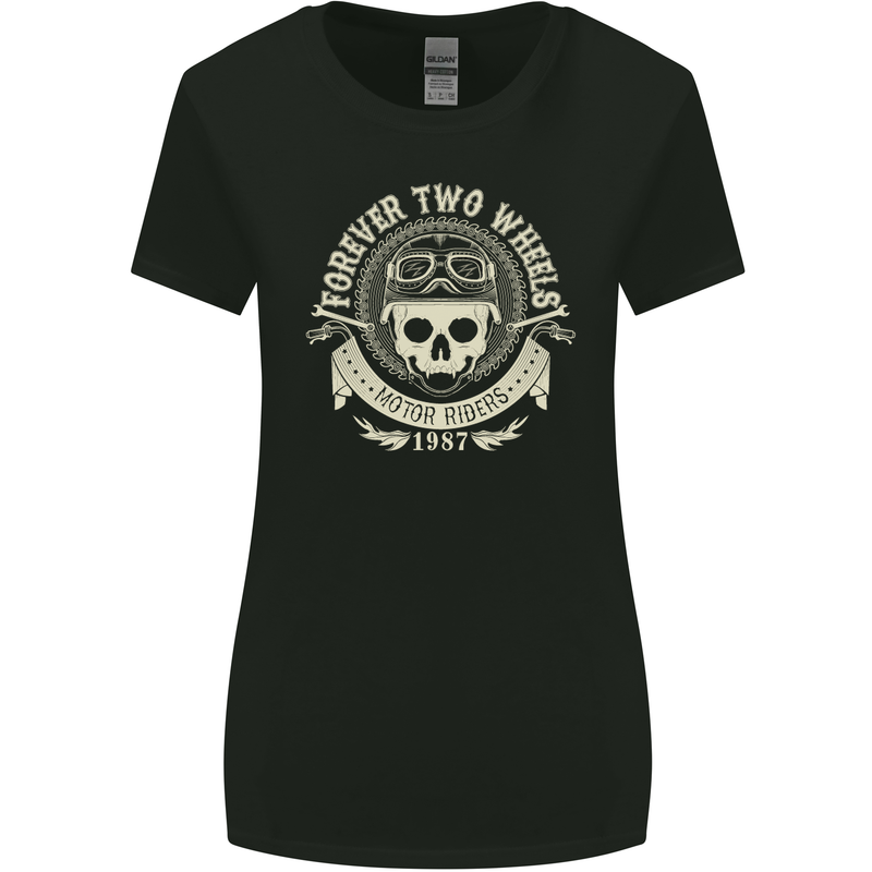 Forever Two Wheels Motorbike Biker Womens Wider Cut T-Shirt Black