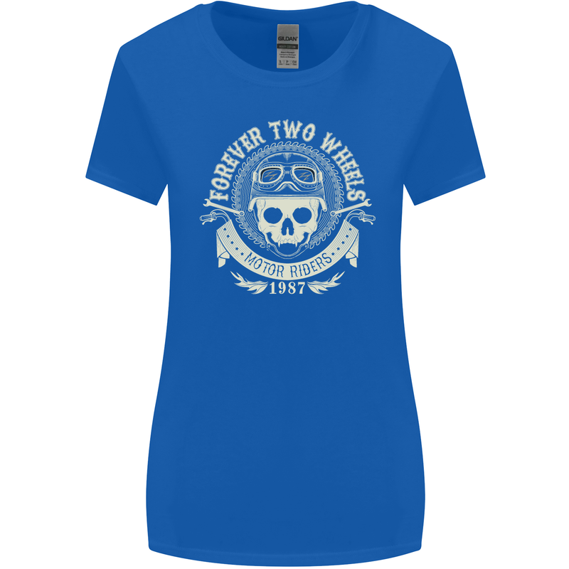 Forever Two Wheels Motorbike Biker Womens Wider Cut T-Shirt Royal Blue