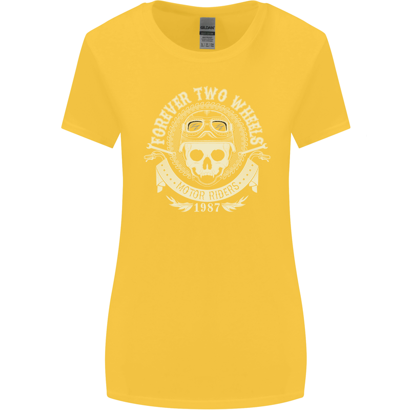 Forever Two Wheels Motorbike Biker Womens Wider Cut T-Shirt Yellow