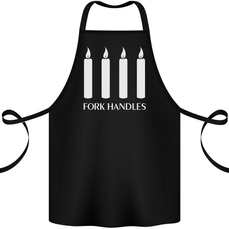 Four Candles Fork Handles Funny Two Ronnies Cotton Apron 100% Organic Black