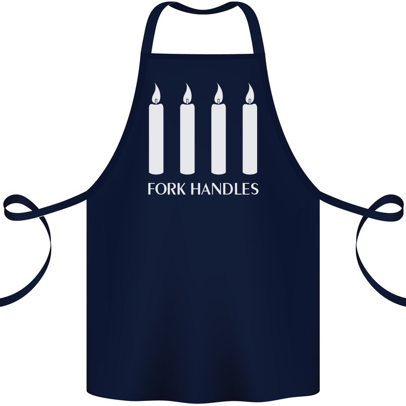 Four Candles Fork Handles Funny Two Ronnies Cotton Apron 100% Organic Navy Blue
