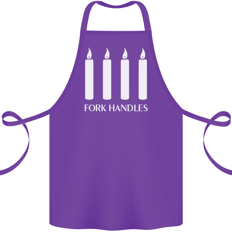 Four Candles Fork Handles Funny Two Ronnies Cotton Apron 100% Organic Purple