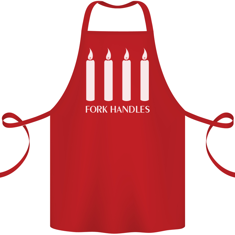 Four Candles Fork Handles Funny Two Ronnies Cotton Apron 100% Organic Red