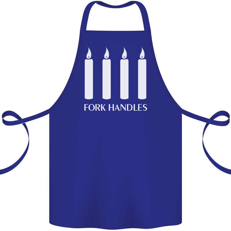 Four Candles Fork Handles Funny Two Ronnies Cotton Apron 100% Organic Royal Blue