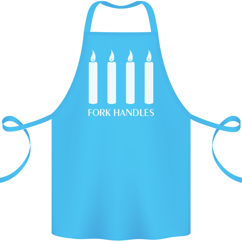 Four Candles Fork Handles Funny Two Ronnies Cotton Apron 100% Organic Turquoise