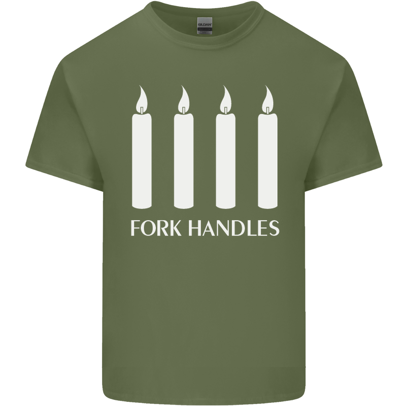 Four Candles Fork Handles Funny Two Ronnies Mens Cotton T-Shirt Tee Top Military Green