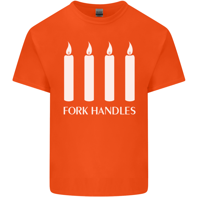 Four Candles Fork Handles Funny Two Ronnies Mens Cotton T-Shirt Tee Top Orange