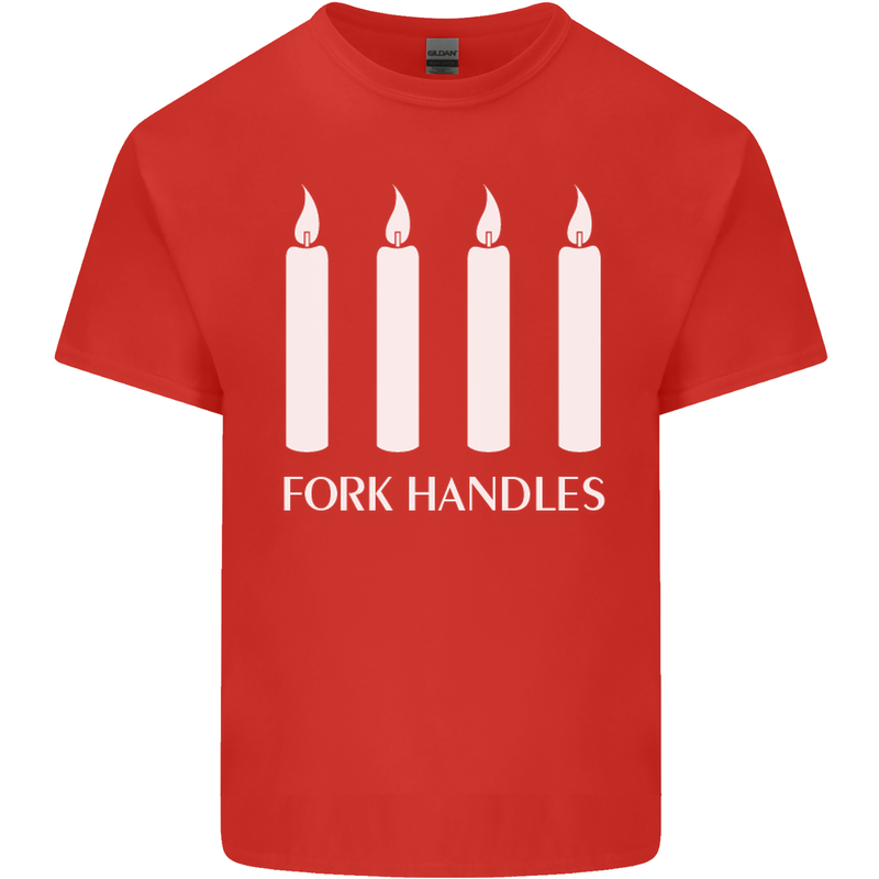Four Candles Fork Handles Funny Two Ronnies Mens Cotton T-Shirt Tee Top Red
