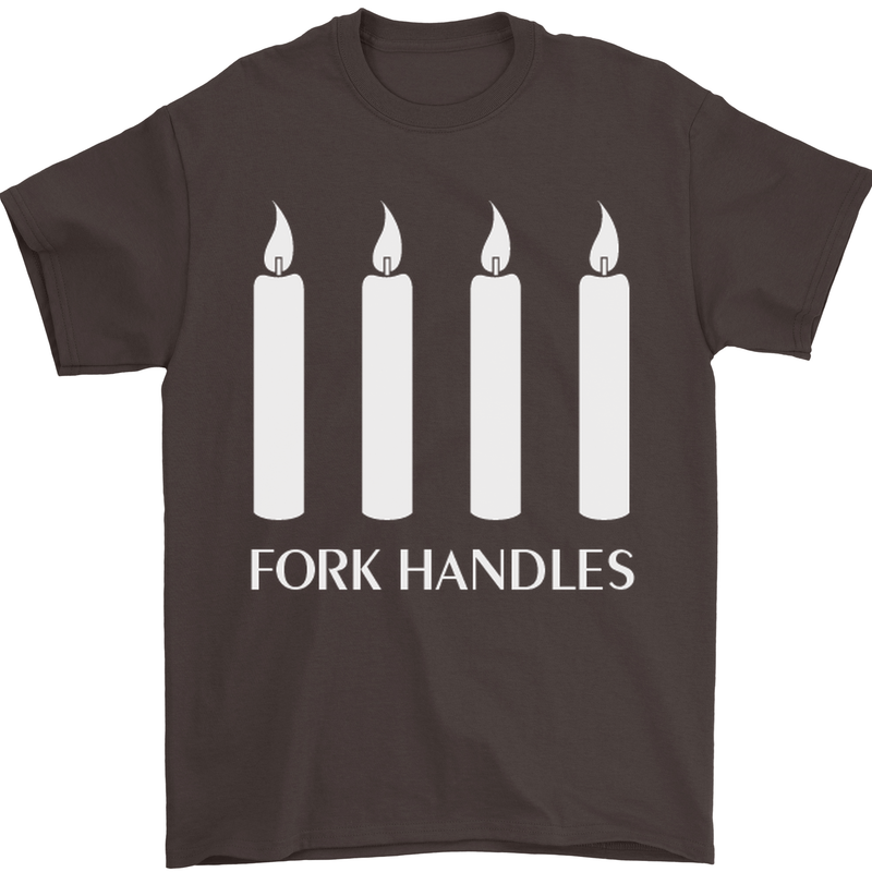 Four Candles Fork Handles Funny Two Ronnies Mens T-Shirt Cotton Gildan Dark Chocolate