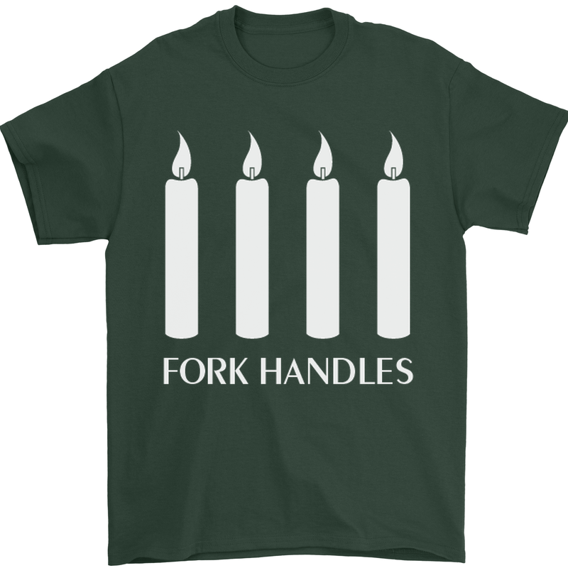 Four Candles Fork Handles Funny Two Ronnies Mens T-Shirt Cotton Gildan Forest Green