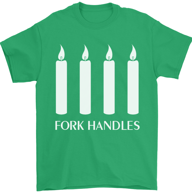 Four Candles Fork Handles Funny Two Ronnies Mens T-Shirt Cotton Gildan Irish Green